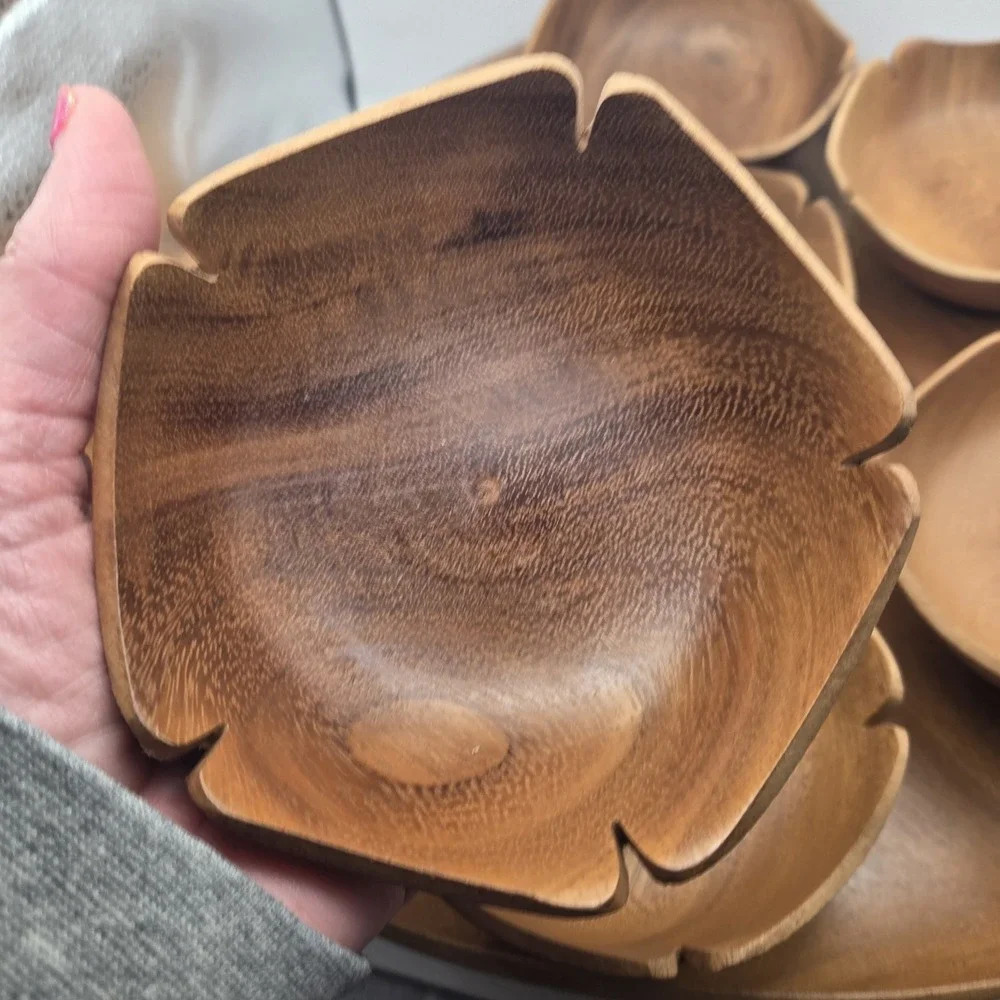 VTG Monkey Pod Wood Leaf Tray 7 Bowls Fiji